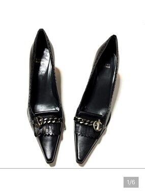 Stuart Weitzman Black Oxford Fringe Heel SIZE 8.5 N